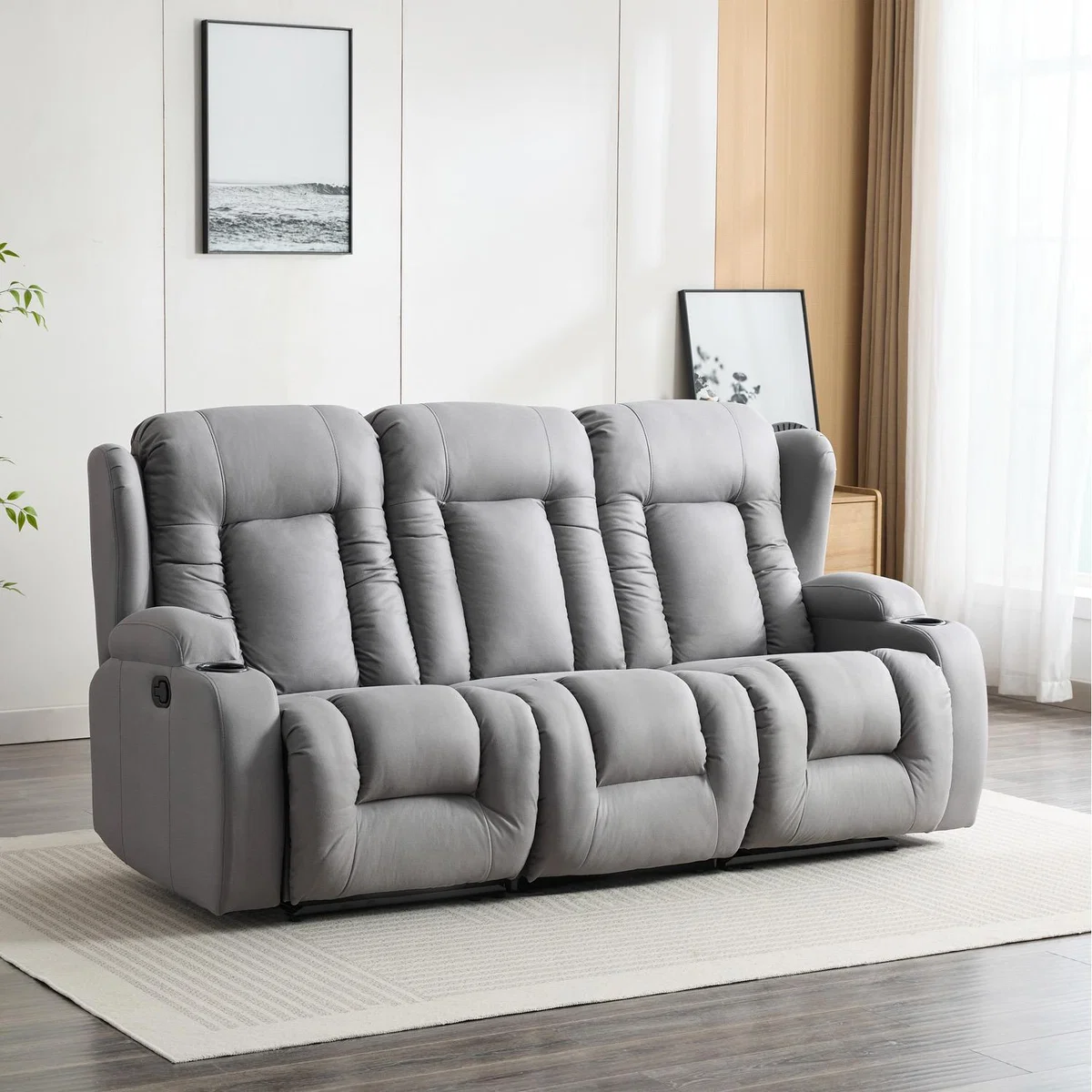 Caesar Manual High Back Luxury Recliner 3 Seater Sofa - Grey