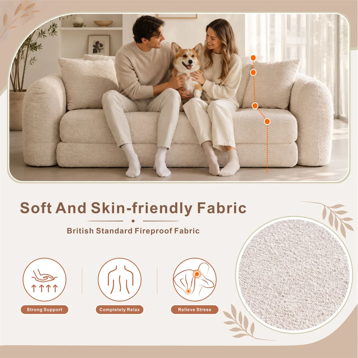 MIMO Indoor Pull-Out Loveseat Sofa Bed with Lamb Fleece Fabric, 30D Foam - Beige – image 4