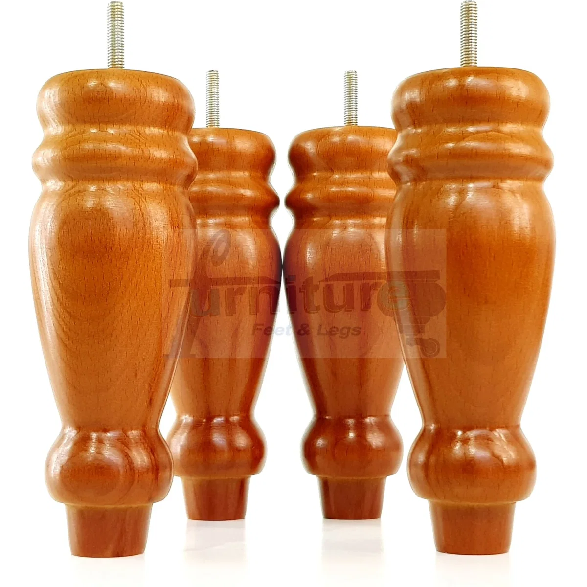 Set Of 4 Turned Furniture Legs Replacement Sofa Feet 200mm Hight M8 Thread: Oak Washed - Burnt Oak Wash – image 11