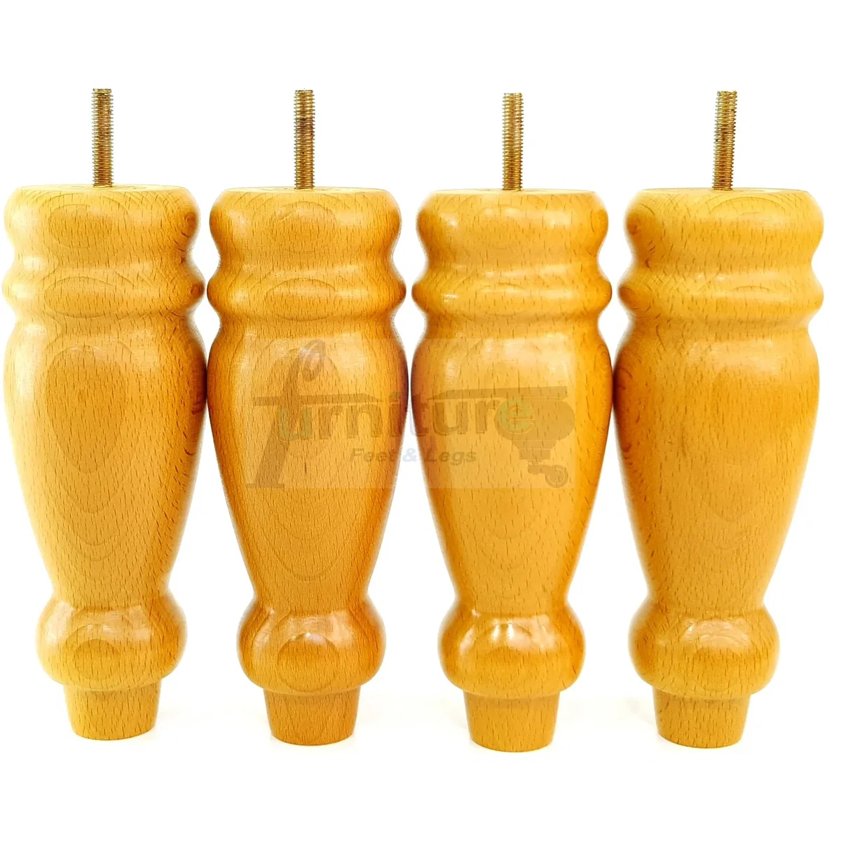 Set Of 4 Turned Furniture Legs Replacement Sofa Feet 200mm Hight M8 Thread: Oak Washed - Burnt Oak Wash – image 4