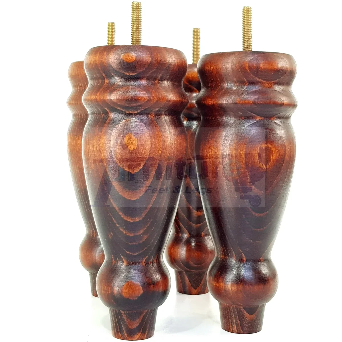 Set Of 4 Turned Furniture Legs Replacement Sofa Feet 200mm Hight M8 Thread: Oak Washed - Burnt Oak Wash – image 5