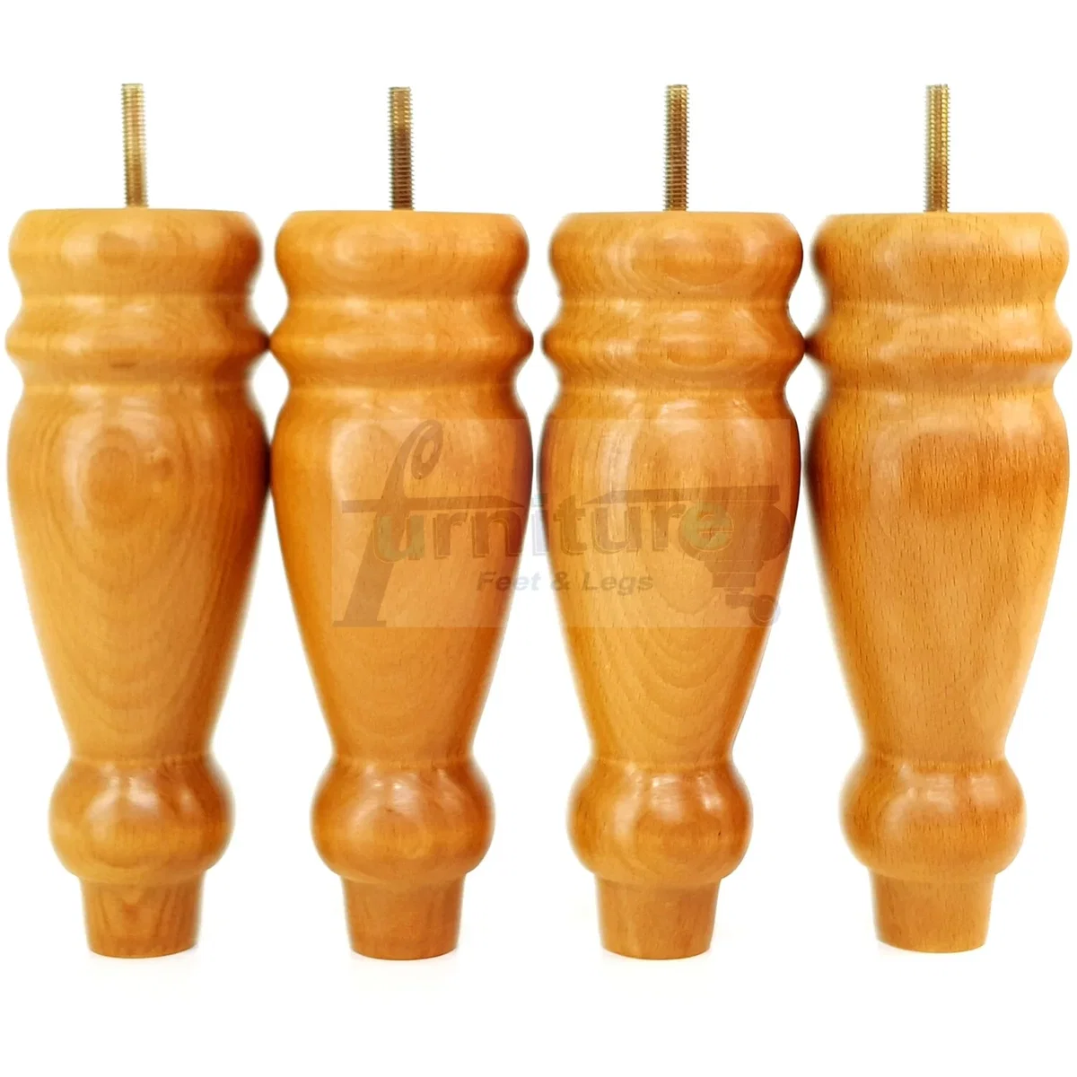Set Of 4 Turned Furniture Legs Replacement Sofa Feet 200mm Hight M8 Thread: Oak Washed - Burnt Oak Wash – image 6