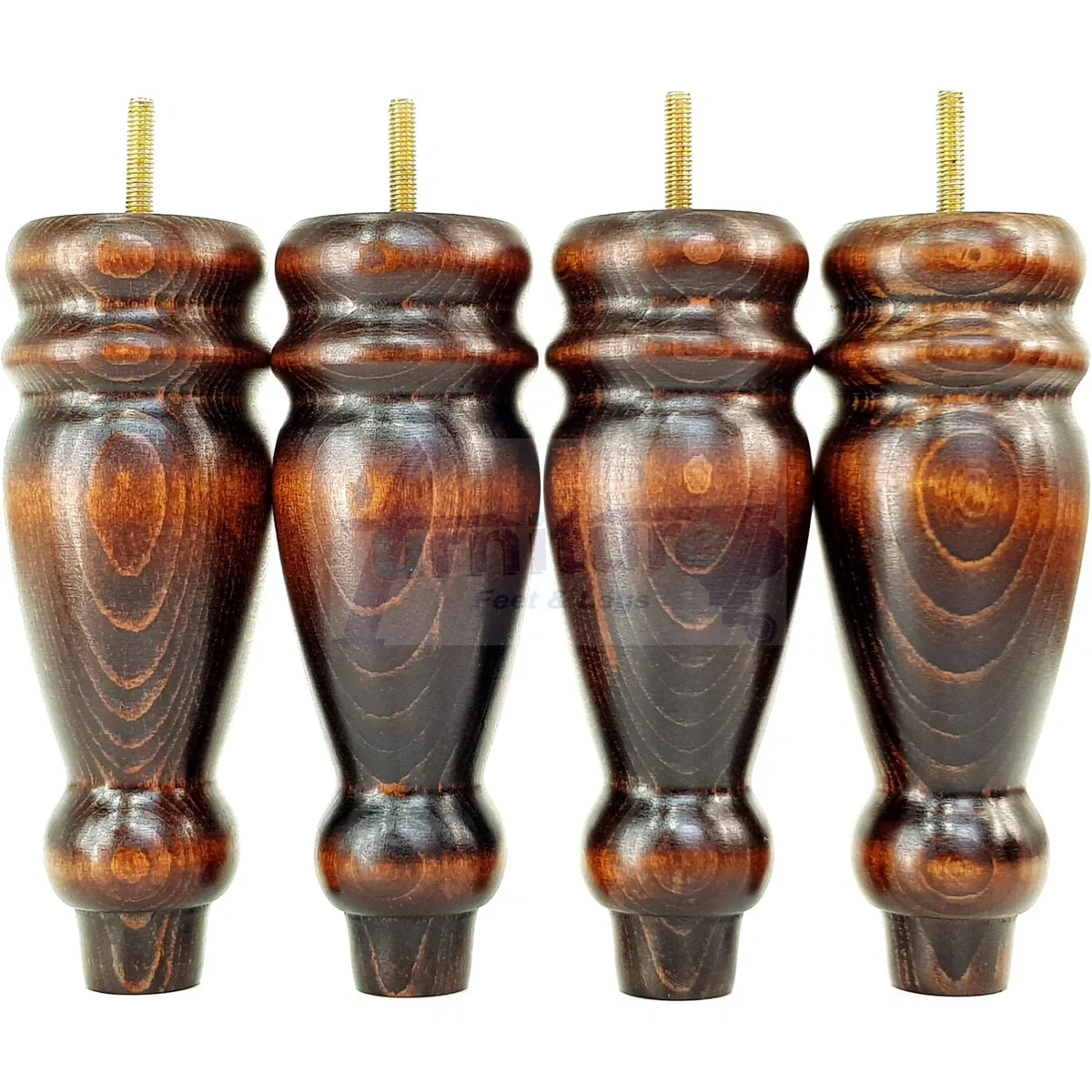 Set Of 4 Turned Furniture Legs Replacement Sofa Feet 200mm Hight M8 Thread: Oak Washed - Burnt Oak Wash – image 9