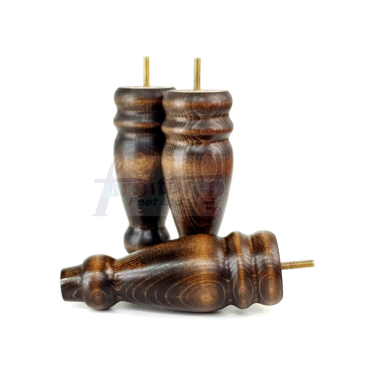 Set Of 4 Turned Furniture Legs Replacement Sofa Feet 200mm Hight M8 Thread: Oak Washed - Burnt Oak Wash – image 1