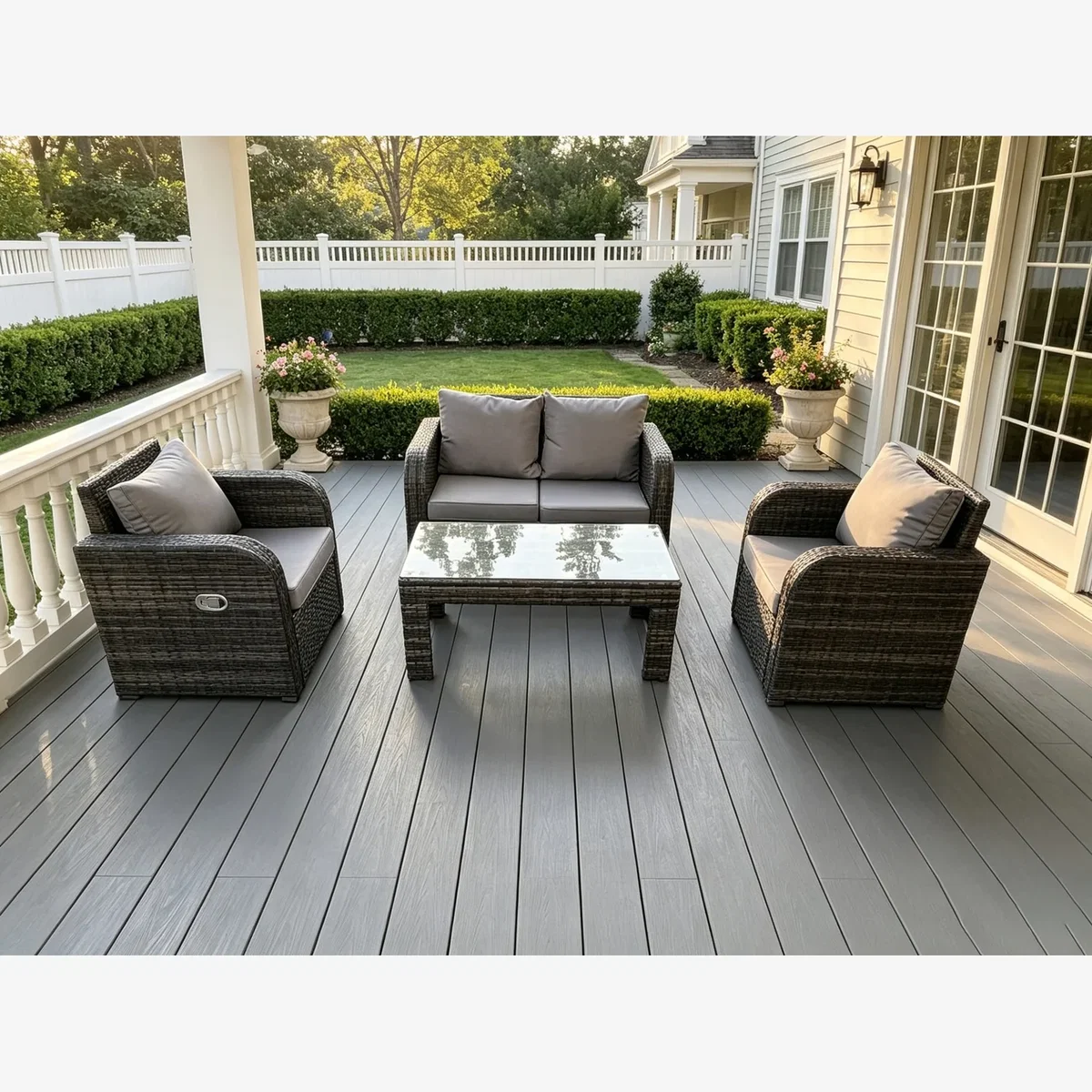 Fimous 4-Seater Rattan Sofa Set with Reclining Chair & Coffee Table - Dark Grey