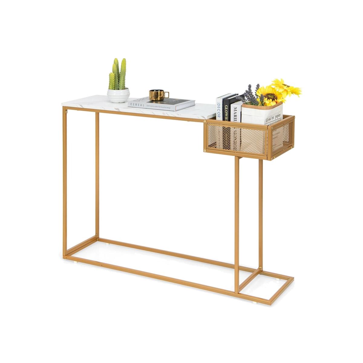 Sofa Side End Table with Storage Shelf - Gold
