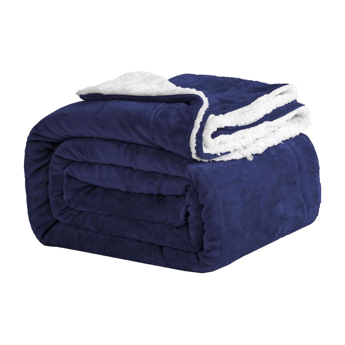 Fleece Soft Blankets Fluffy Reversible for Bed Sofa and Travel - Navy / 230cm