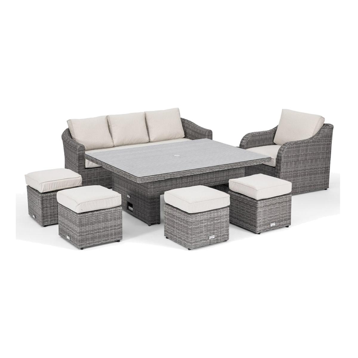 Classic Rattan 8 Seater Sofa Set with Rising Coffee Table - Grey