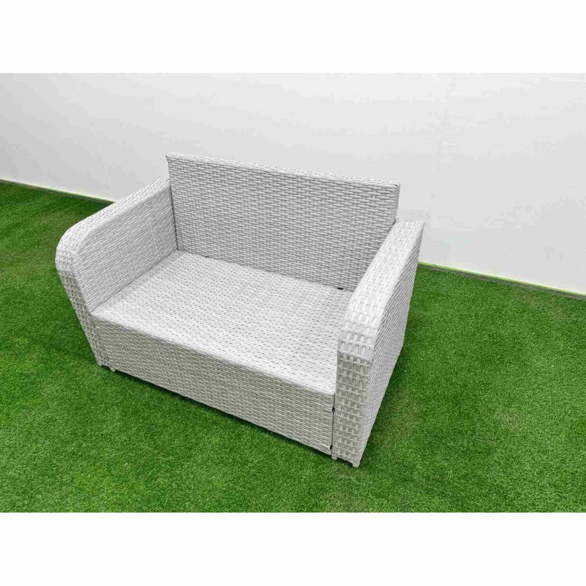 Fimous 6-Seater PE Rattan Wicker Sofa Set with Rectangular Tempered Glass Table, Light Grey. - Light Grey – image 4