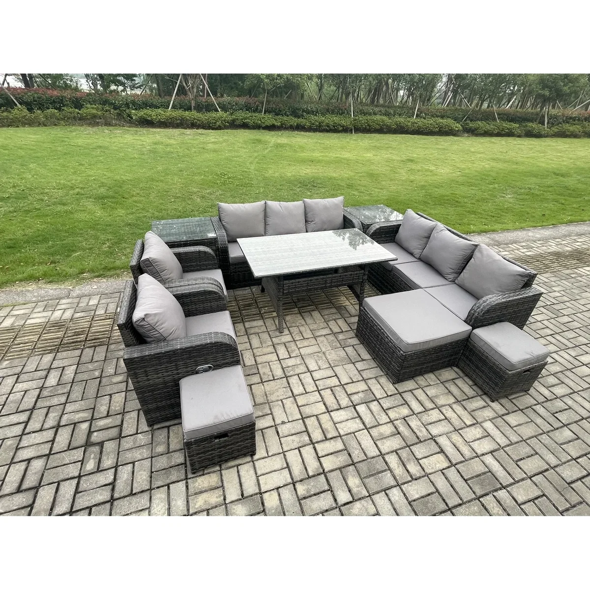 Fimous Rattan Lounge Sofa Set with Adjustable Chair & 2 Side Tables - Dark Grey – image 3