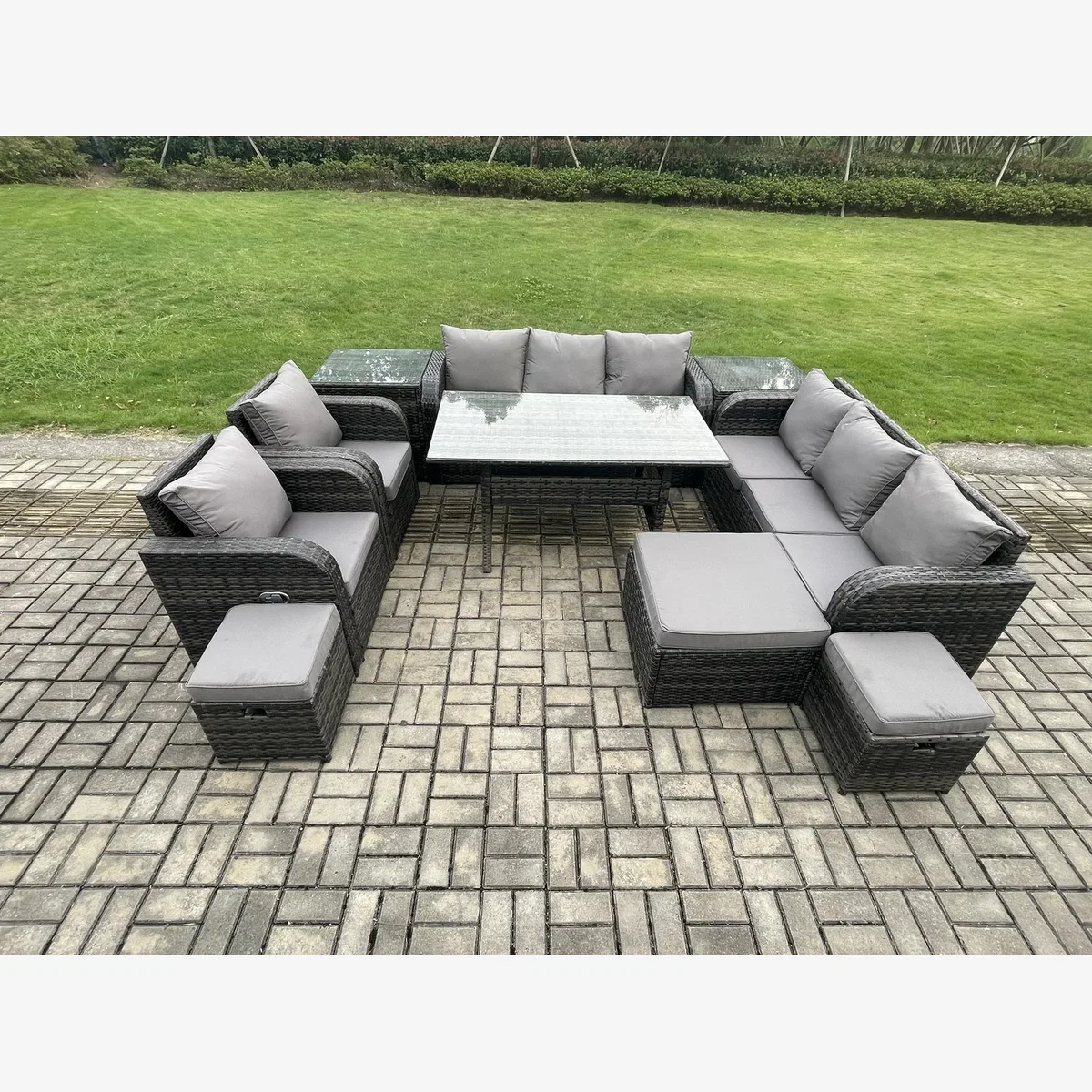 Fimous Rattan Lounge Sofa Set with Adjustable Chair & 2 Side Tables - Dark Grey – image 1