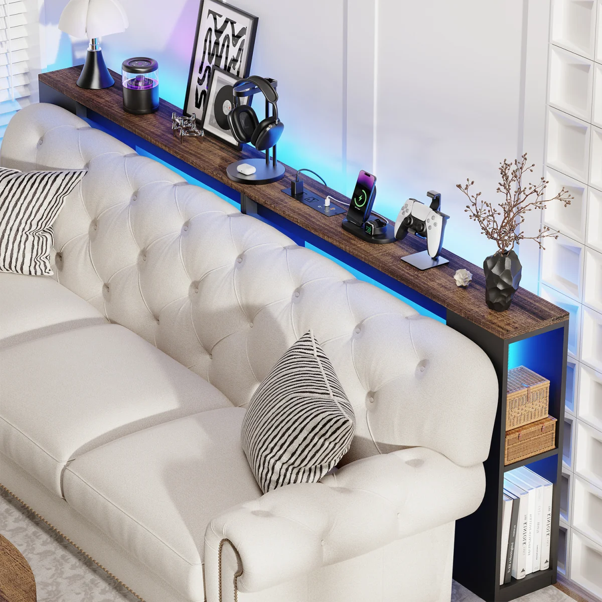 BROTTAR 79" Behind Couch Table with Lights and Bookcase - Black – image 2