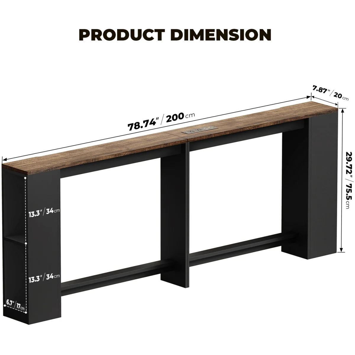 BROTTAR 79" Behind Couch Table with Lights and Bookcase - Black – image 3