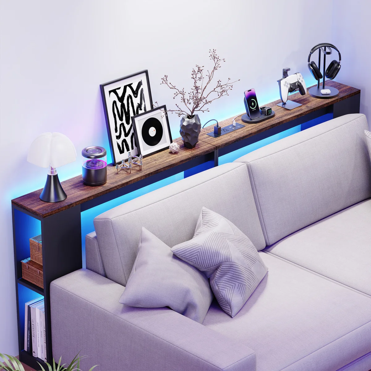 BROTTAR 79" Behind Couch Table with Lights and Bookcase - Black – image 8