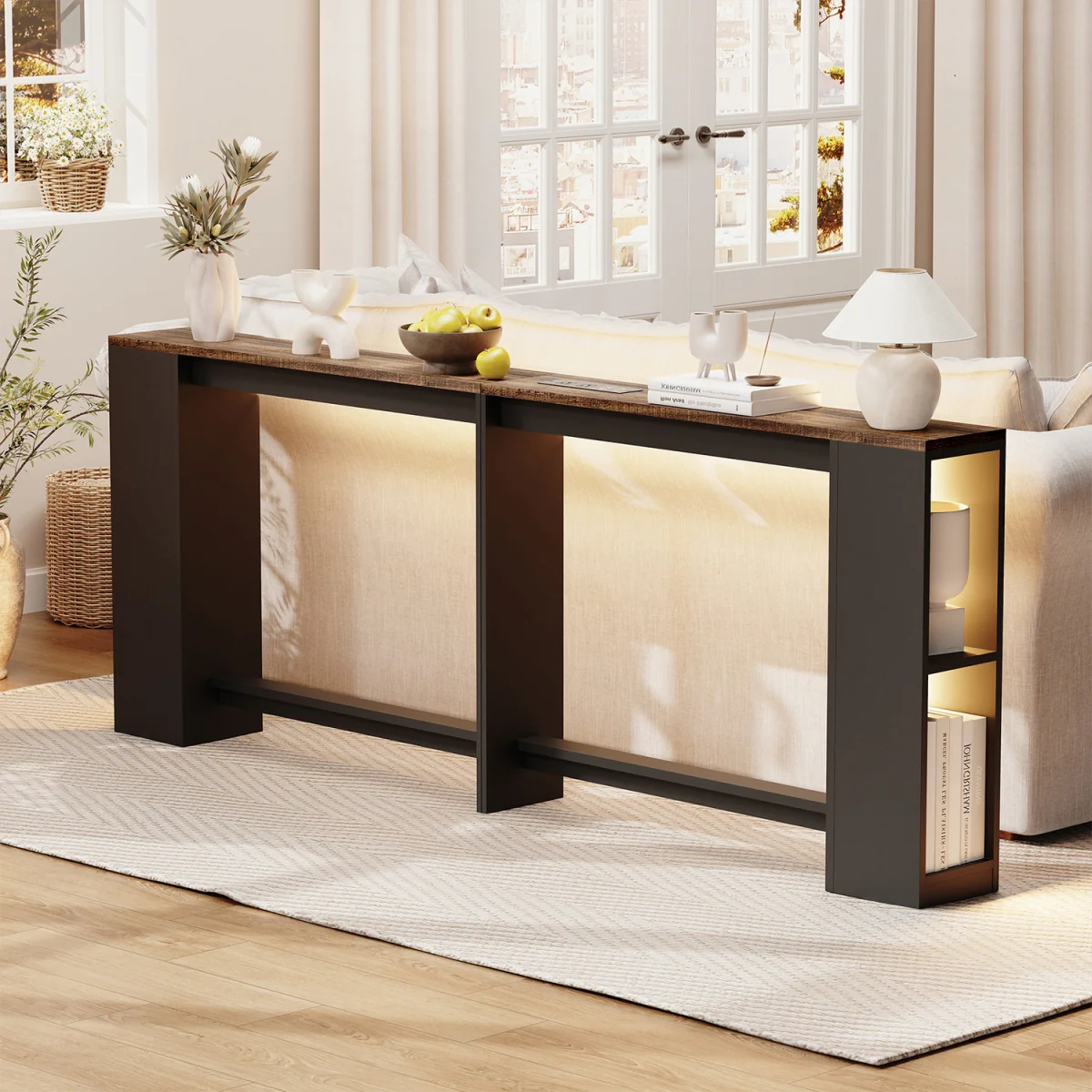 BROTTAR 79" Behind Couch Table with Lights and Bookcase - Black – image 1