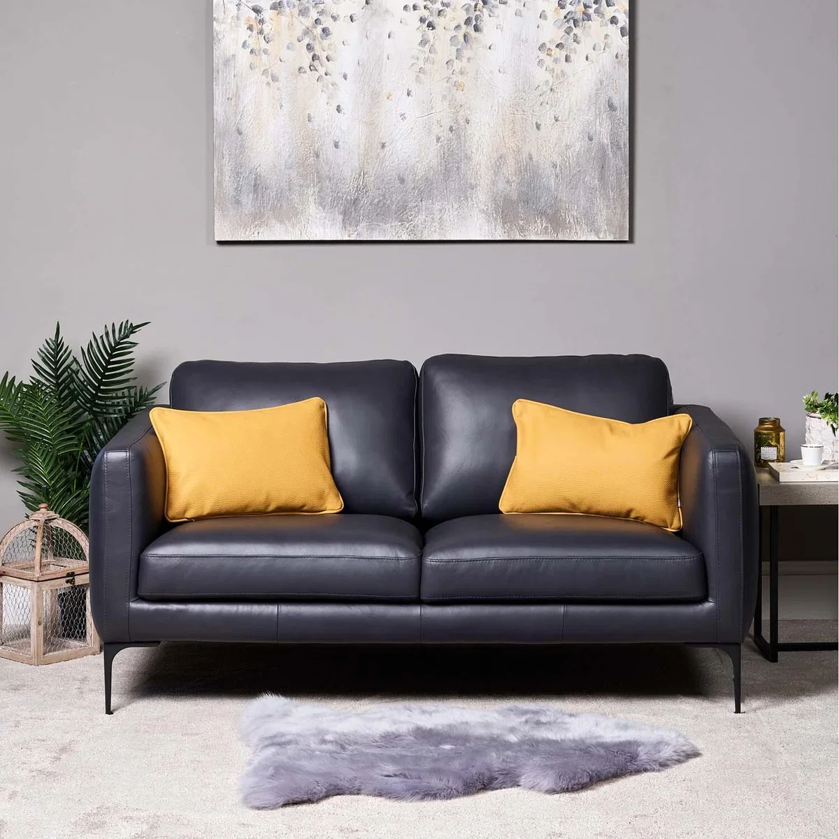 Carnaby Leather Sofa 2 Seater - Dark Blue Grey - Grey