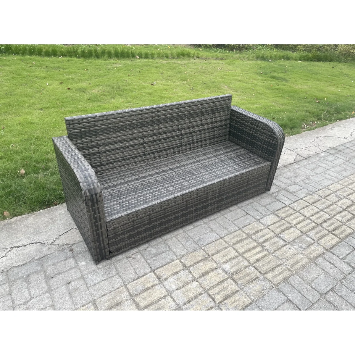 Fimous 11-Seater Rattan Lounge Sofa Set with Rectangular Coffee Table, Dark Grey Mixed. - Dark Grey Mixed – image 3