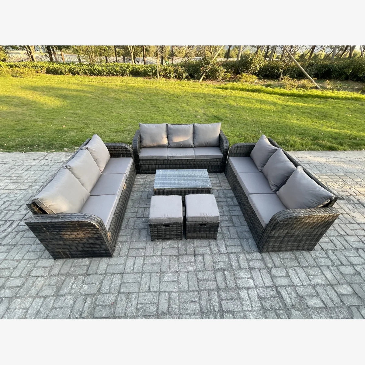 Fimous 11-Seater Rattan Lounge Sofa Set with Rectangular Coffee Table, Dark Grey Mixed. - Dark Grey Mixed – image 1