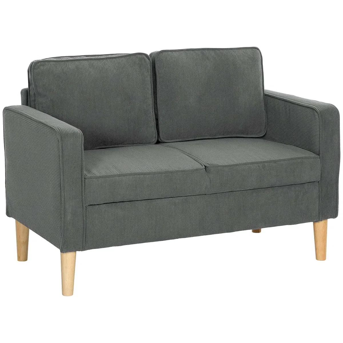 Sono Vare Corduroy Grey Compact 2-Seater Sofa, Natural Wooden Legs – image 3