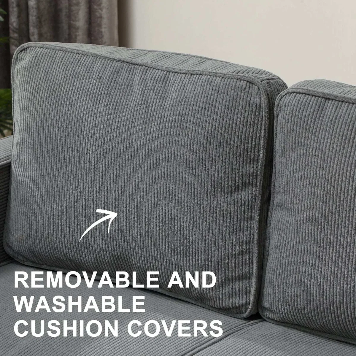 Sono Vare Corduroy Grey Compact 2-Seater Sofa, Natural Wooden Legs – image 7