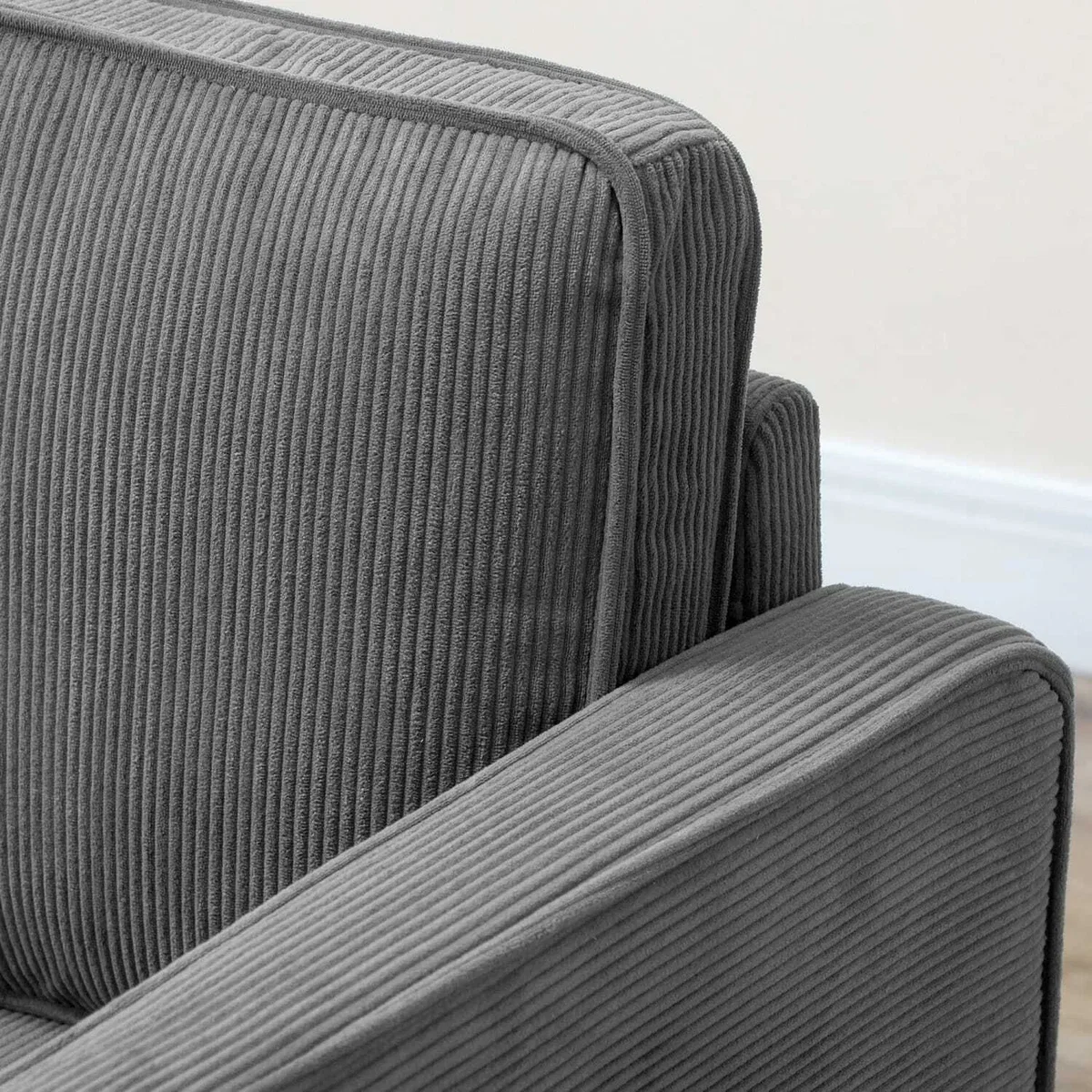 Sono Vare Corduroy Grey Compact 2-Seater Sofa, Natural Wooden Legs – image 9