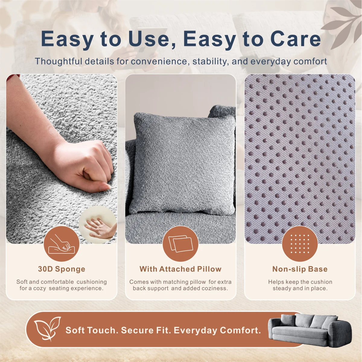 MIMO Indoor Pull-Out Loveseat Sofa Bed with Lamb Fleece Fabric, 30D Foam - Grey – image 2