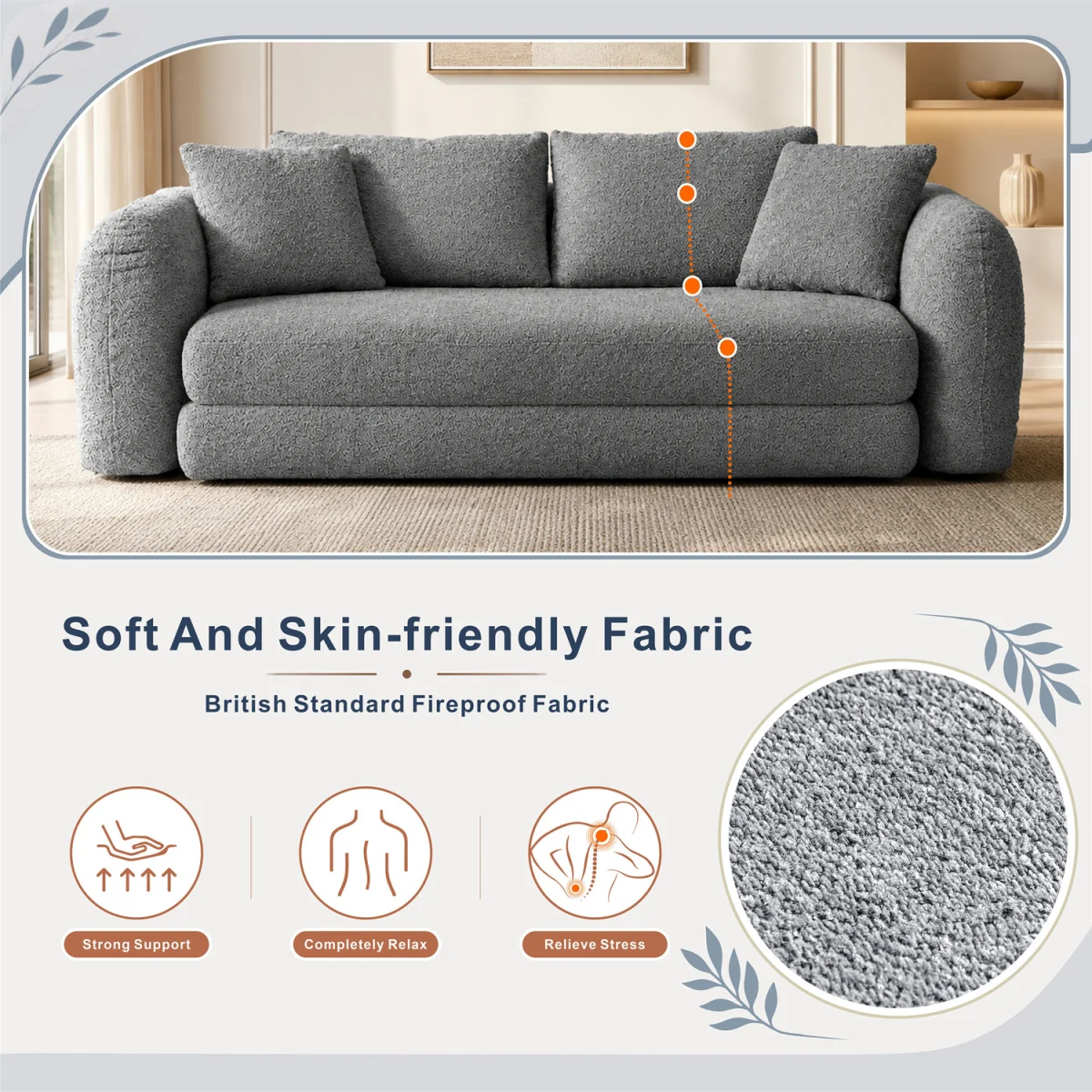 MIMO Indoor Pull-Out Loveseat Sofa Bed with Lamb Fleece Fabric, 30D Foam - Grey – image 4