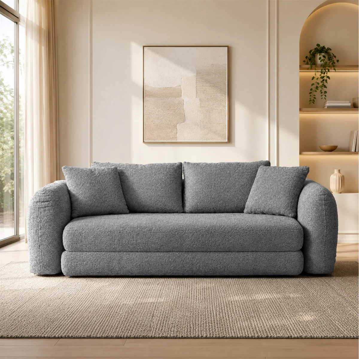 MIMO Indoor Pull-Out Loveseat Sofa Bed with Lamb Fleece Fabric, 30D Foam - Grey – image 8