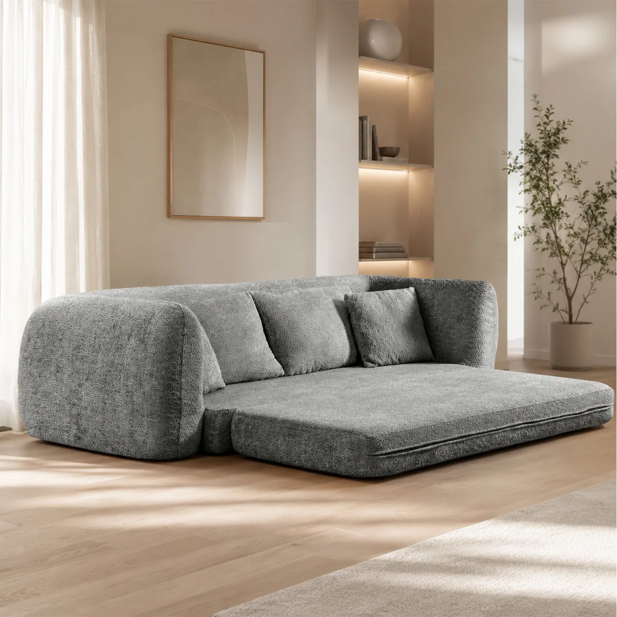 MIMO Indoor Pull-Out Loveseat Sofa Bed with Lamb Fleece Fabric, 30D Foam - Grey – image 9