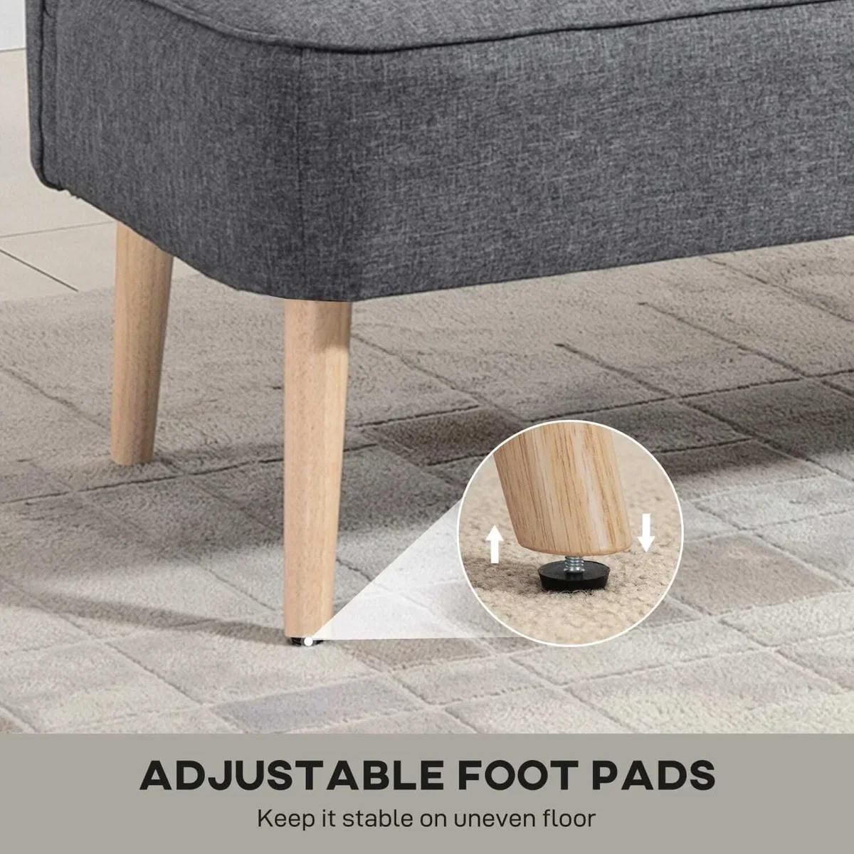 Coliba Fabric Grey Compact 2-Seater Sofa - Padded Seat, Wooden Legs – image 7