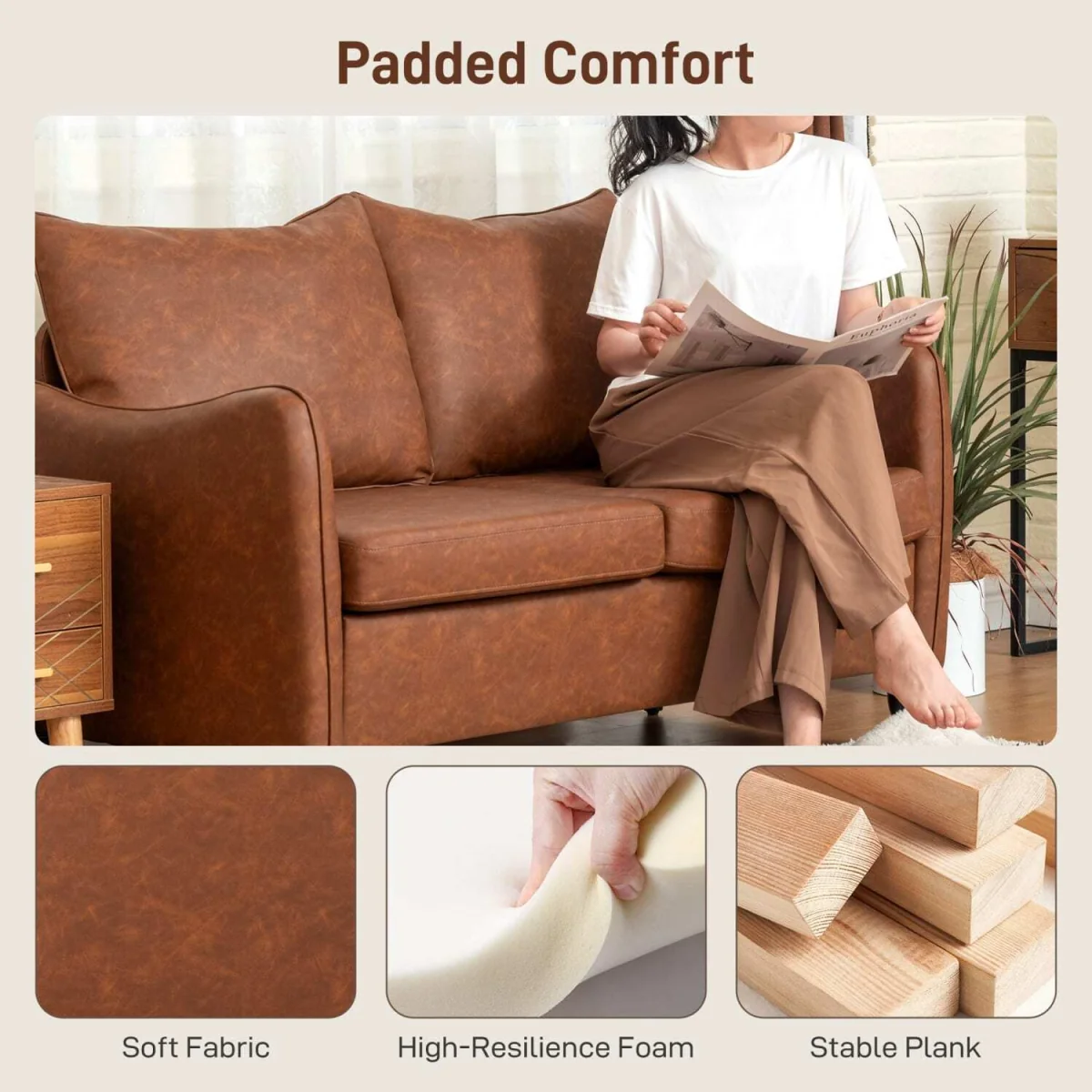 Mipa Brown Faux Leather Marble-Effect 2-Seater Sofa – image 4