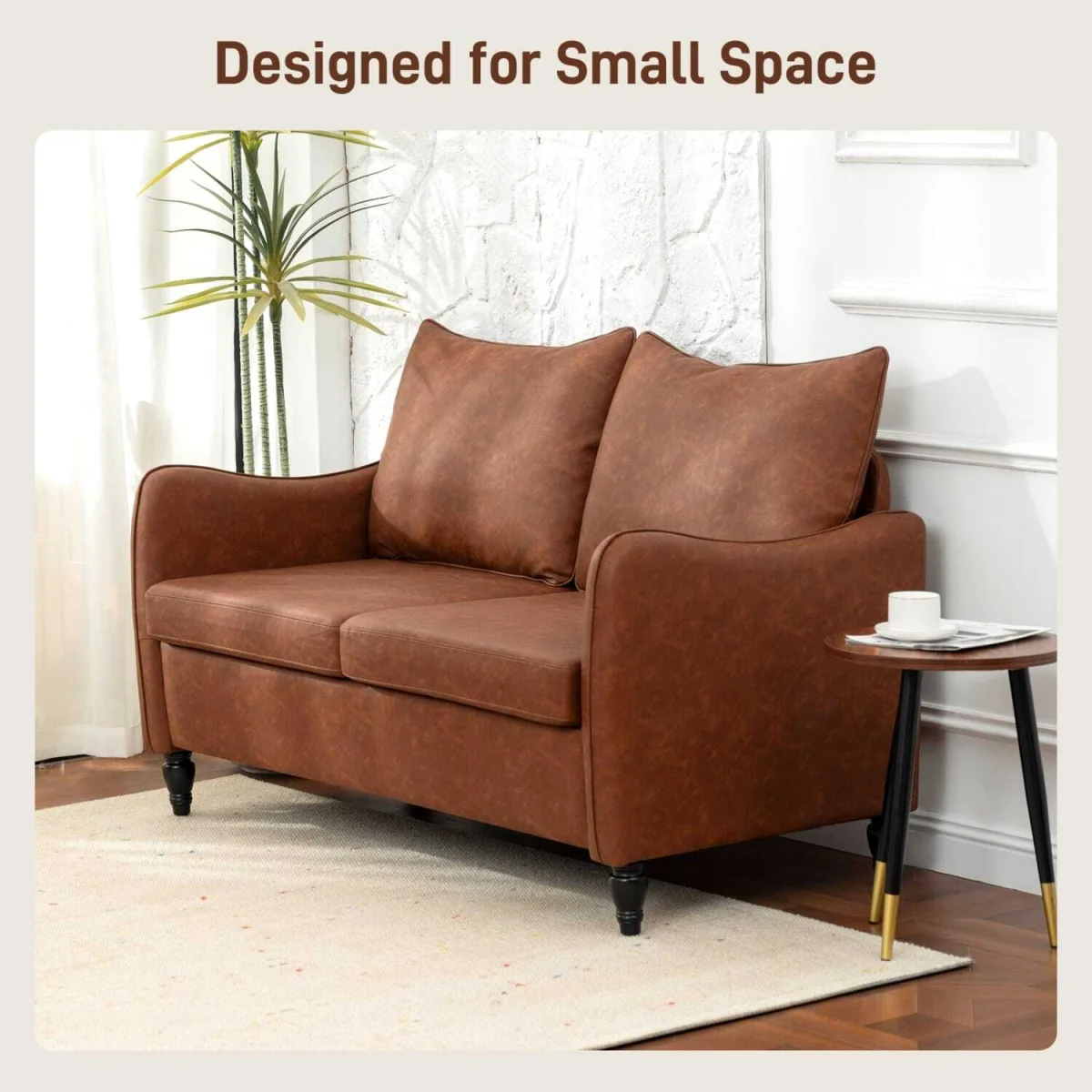 Mipa Brown Faux Leather Marble-Effect 2-Seater Sofa – image 6