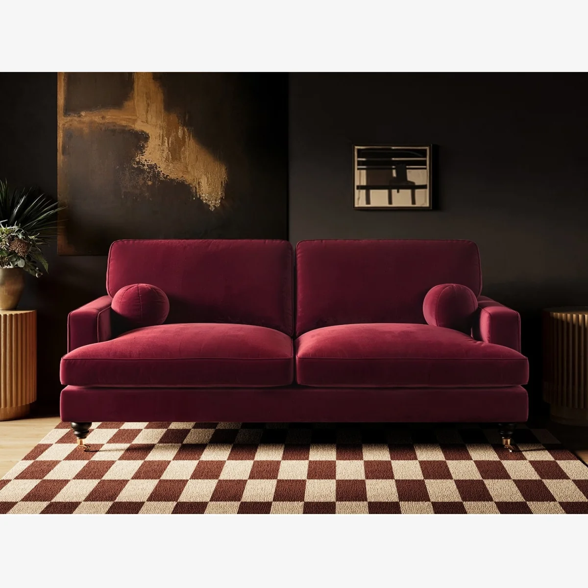Addison 3 Seater Burgundy Velvet Sofa - Burgundy