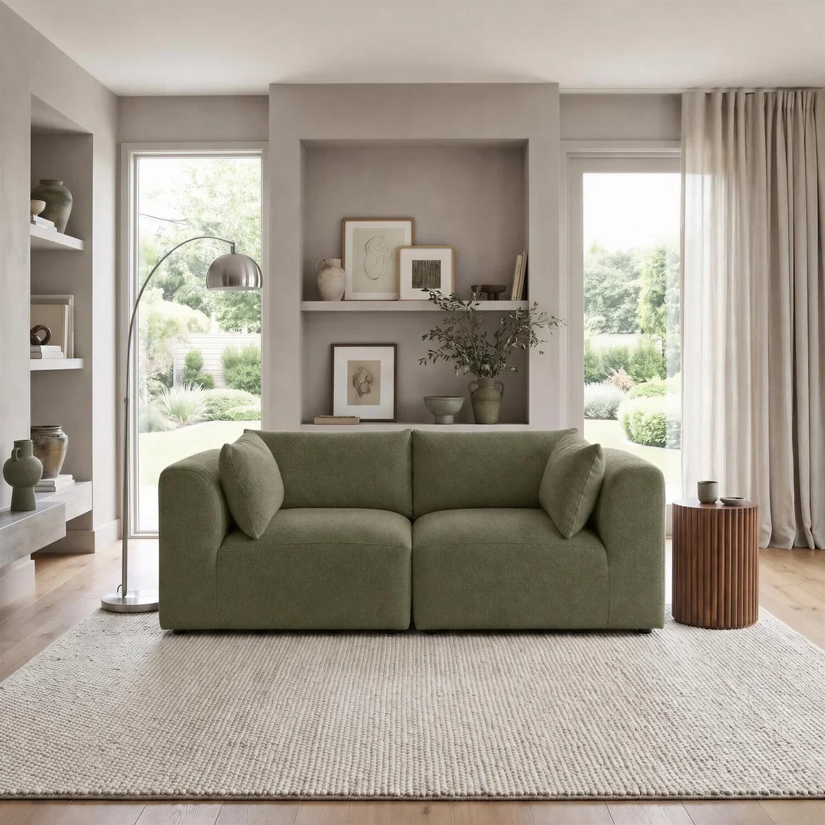 Drift Boucle Fabric 2 Seater Modular Sofa - Green – image 1
