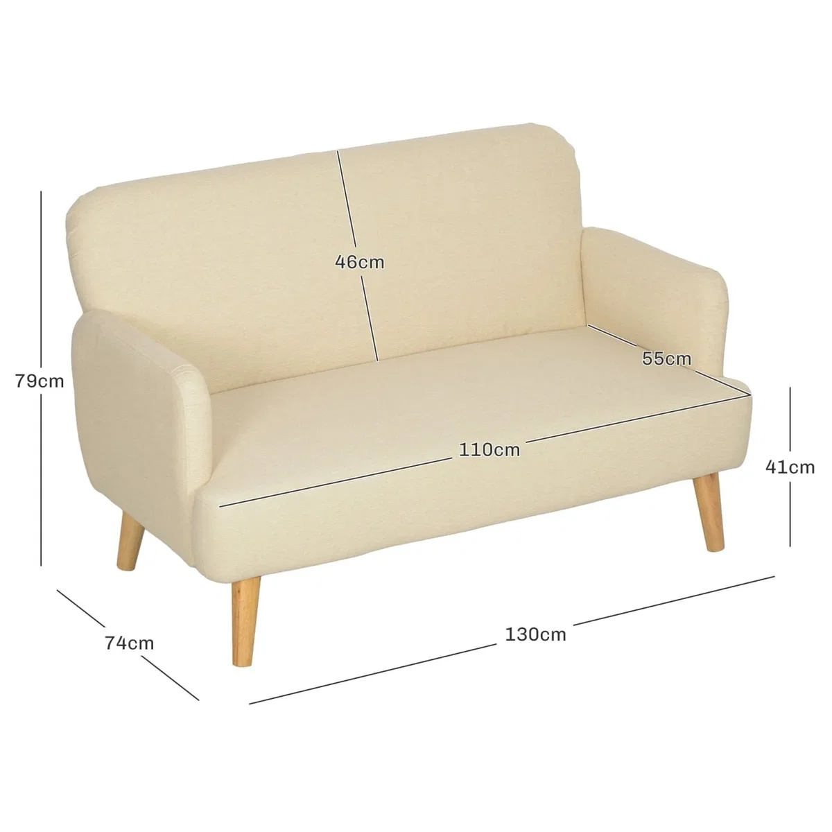 Zipato Velvet Cream Compact 2-Seater Sofa - Extra Thick Padding, Wooden Legs – image 4