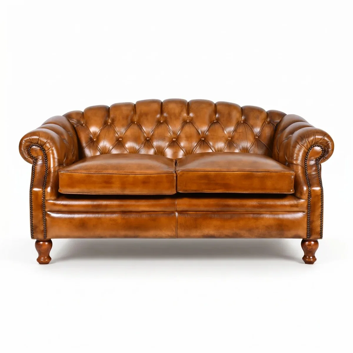 Tan Brown Real Genuine Hide Leather Chesterfield 2 Seater Sofa Solid Hardwood Frame Vintage Leather - Brown – image 2