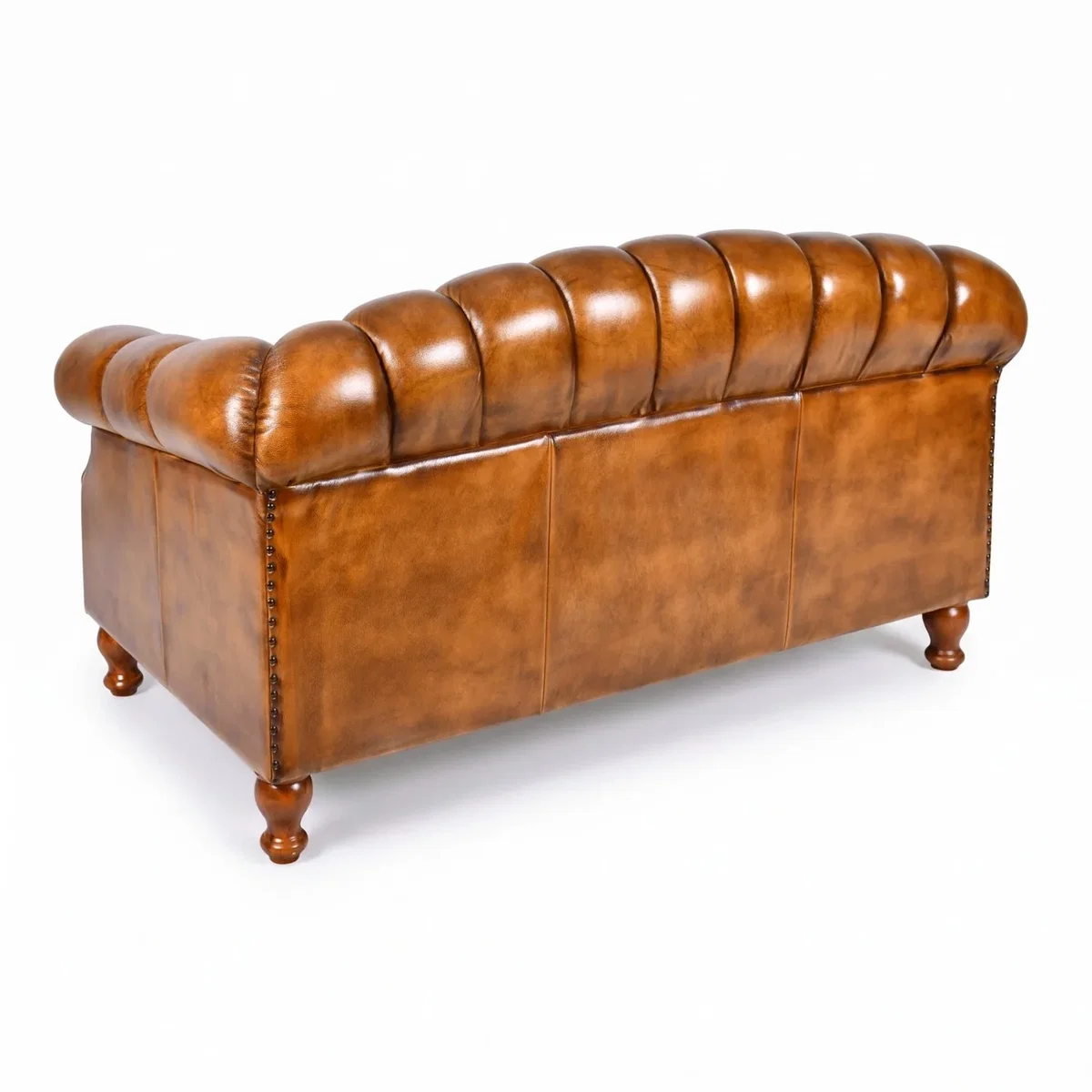 Tan Brown Real Genuine Hide Leather Chesterfield 2 Seater Sofa Solid Hardwood Frame Vintage Leather - Brown – image 4