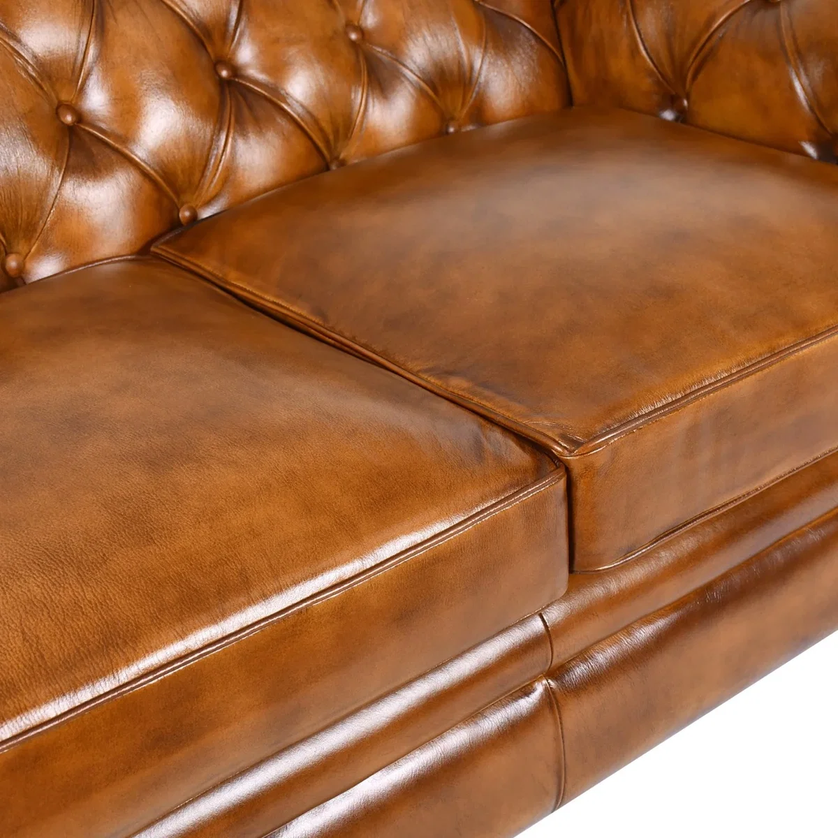 Tan Brown Real Genuine Hide Leather Chesterfield 2 Seater Sofa Solid Hardwood Frame Vintage Leather - Brown – image 5