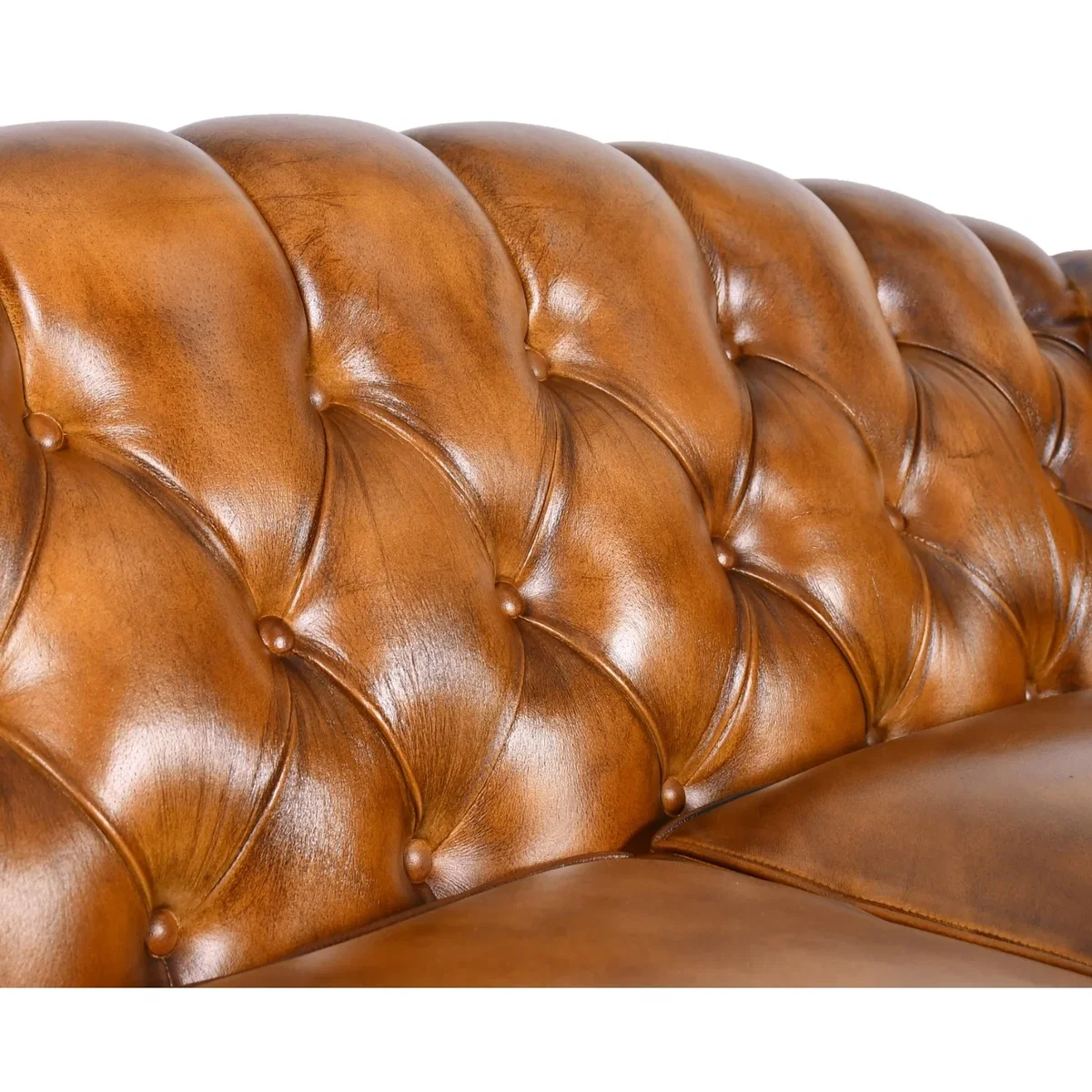 Tan Brown Real Genuine Hide Leather Chesterfield 2 Seater Sofa Solid Hardwood Frame Vintage Leather - Brown – image 6