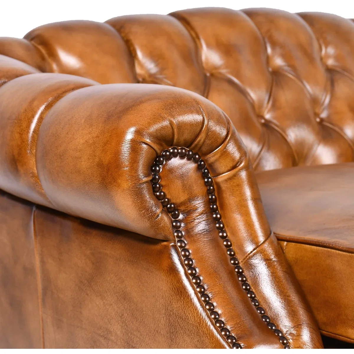 Tan Brown Real Genuine Hide Leather Chesterfield 2 Seater Sofa Solid Hardwood Frame Vintage Leather - Brown – image 8