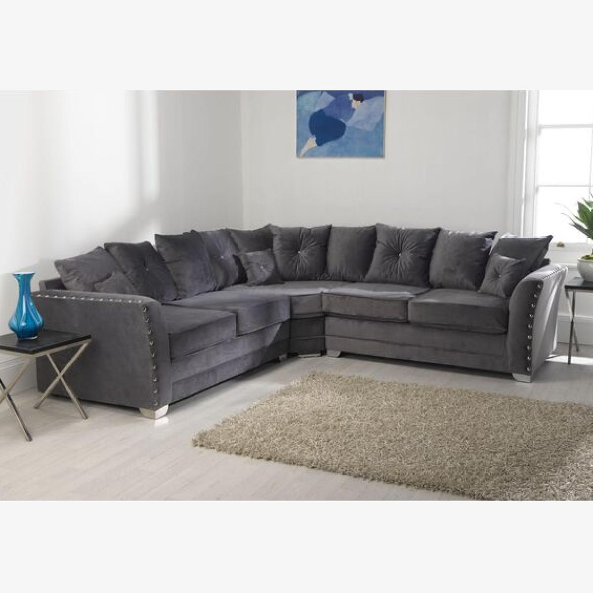 Elland Plush Velvet Grey Sofa Scatterback 2 Plus 2 - Grey