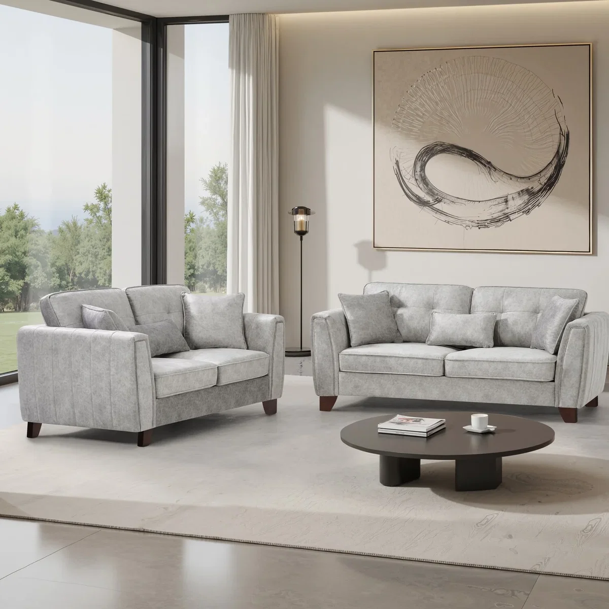 Faux Suede Sofa 3 Seater 2 Seater Arm Chair In Grey or Mink - Grey / 1 – image 2