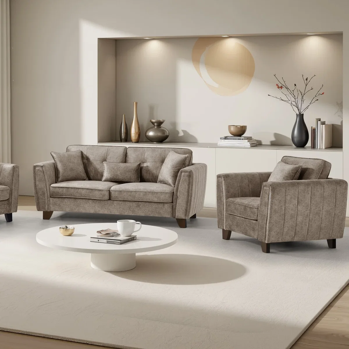 Faux Suede Sofa 3 Seater 2 Seater Arm Chair In Grey or Mink - Grey / 1 – image 6