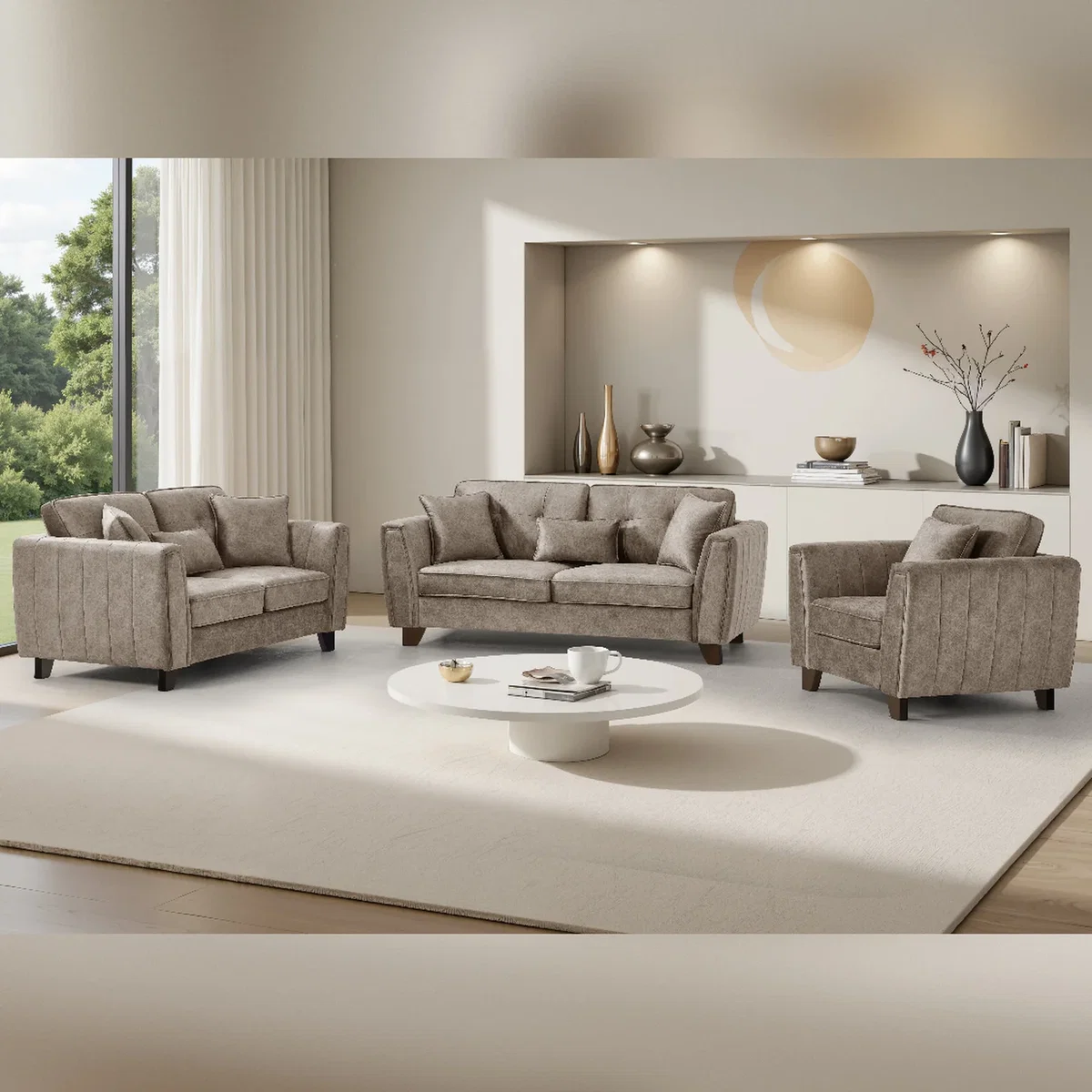 Faux Suede Sofa 3 Seater 2 Seater Arm Chair In Grey or Mink - Grey / 1 – image 7