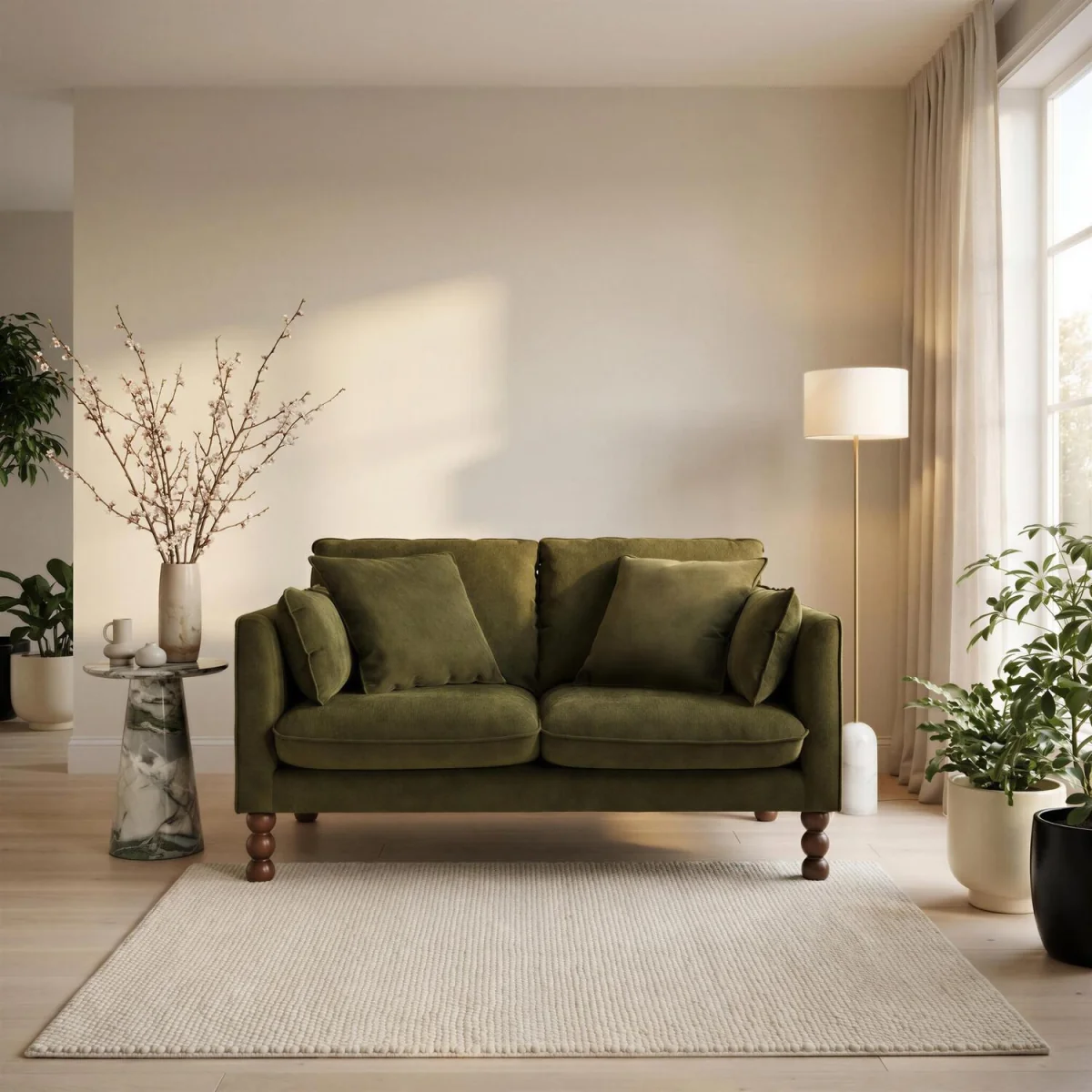 Monroe Chenille Fabric 2 Seater Sofa - Green – image 1