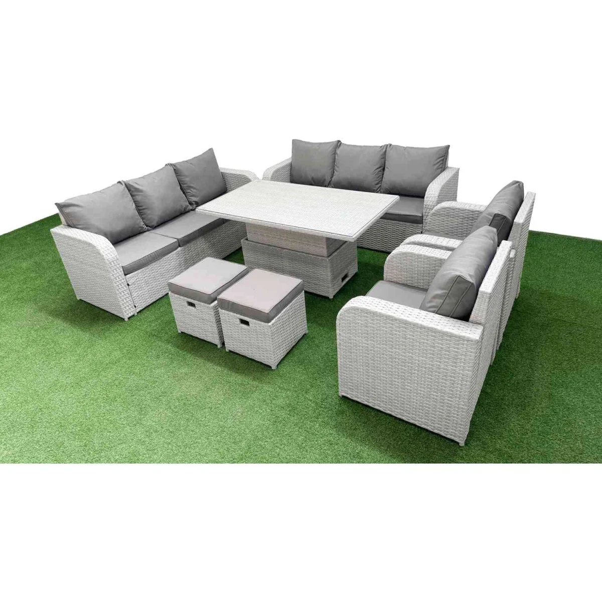 Fimous PE Rattan High Back Patio Sofa Set with Reclining Chairs & Lifting Table Light Grey - Light Grey – image 5