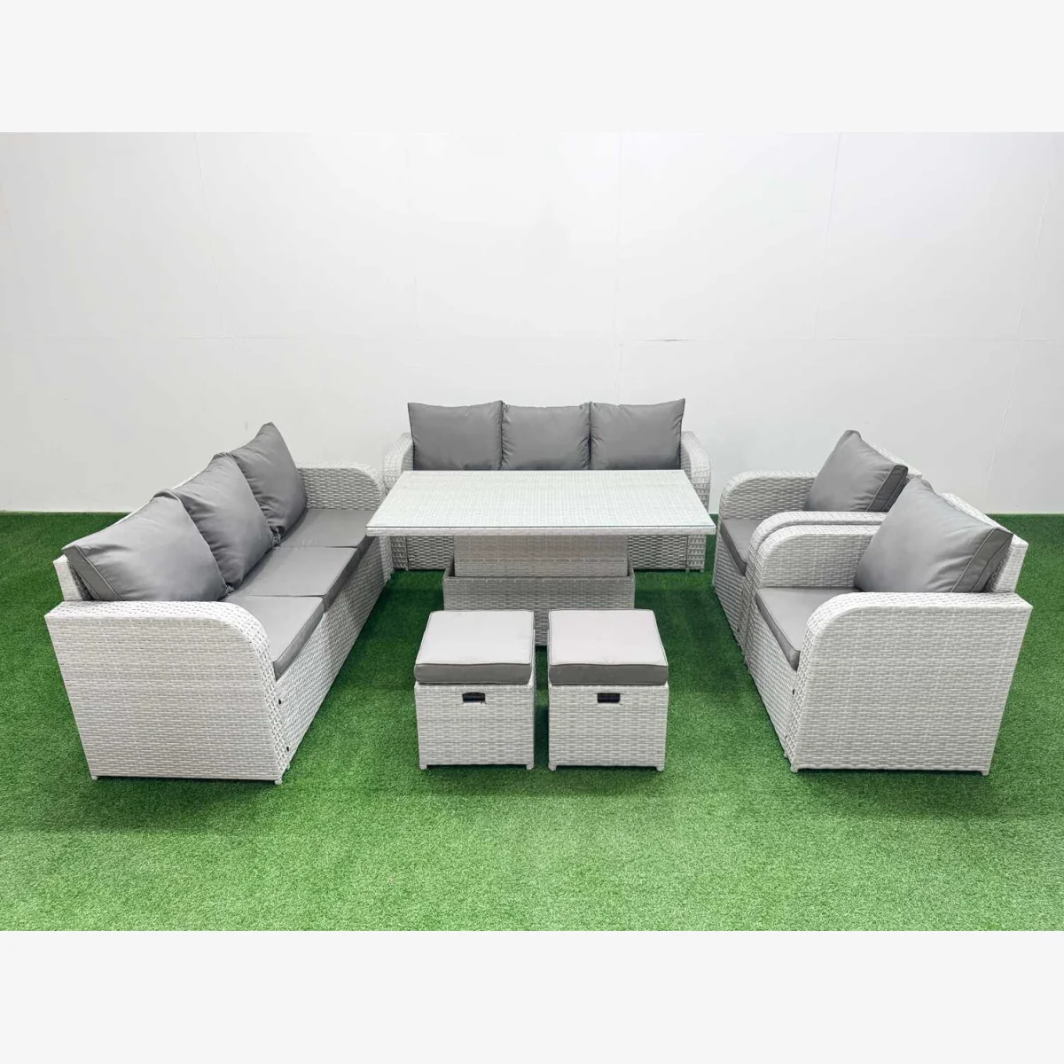 Fimous PE Rattan High Back Patio Sofa Set with Reclining Chairs & Lifting Table Light Grey - Light Grey – image 1