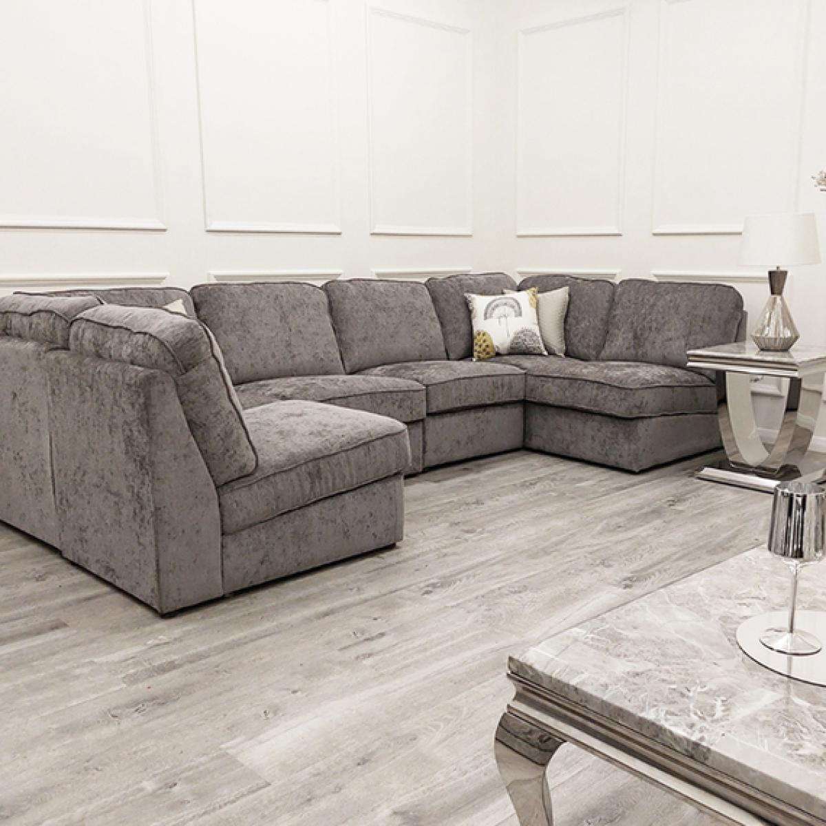 Entity Chenille U Shape Sofa - Grey - Grey