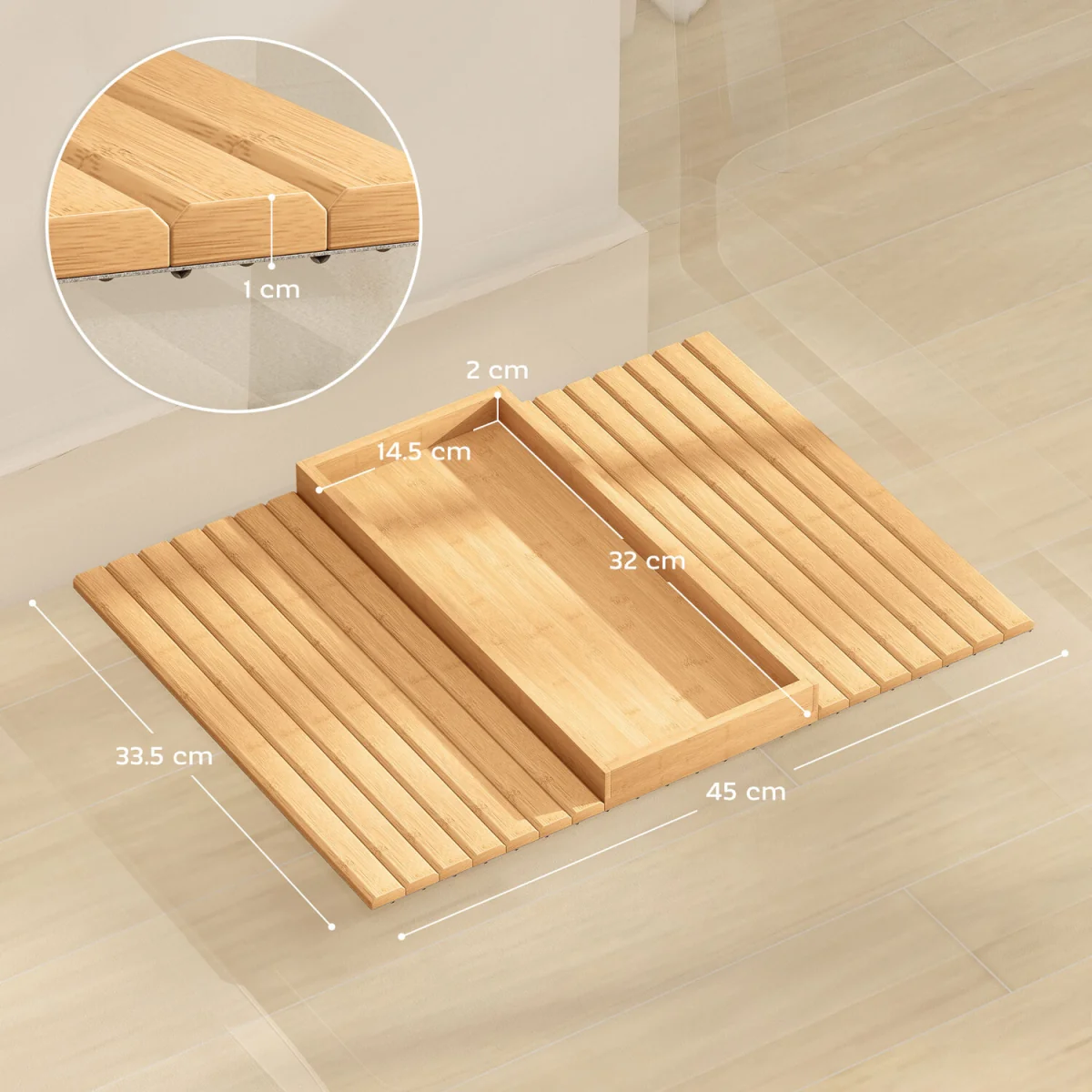 HOMCOM Bamboo Sofa Arm Tray Foldable Anti-Slip Armrest Tray - Natural wood finish – image 8