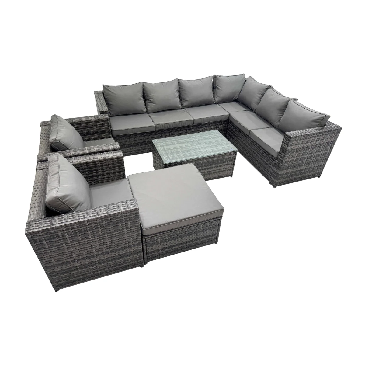 Fimous 9-Seater L-Shaped Patio Rattan Sofa Set, Dark Grey Mixed - Dark Grey Mixed – image 1
